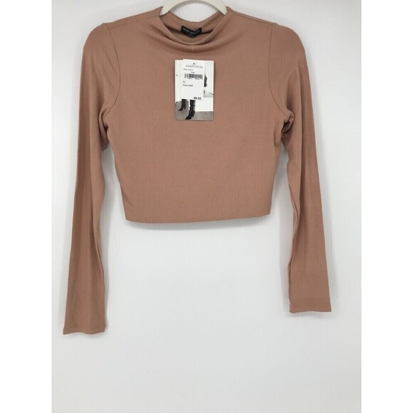 Naked Wardrobe Women's The NW Cropped Top Lightweight Tan Size L - Picture 1 of 12